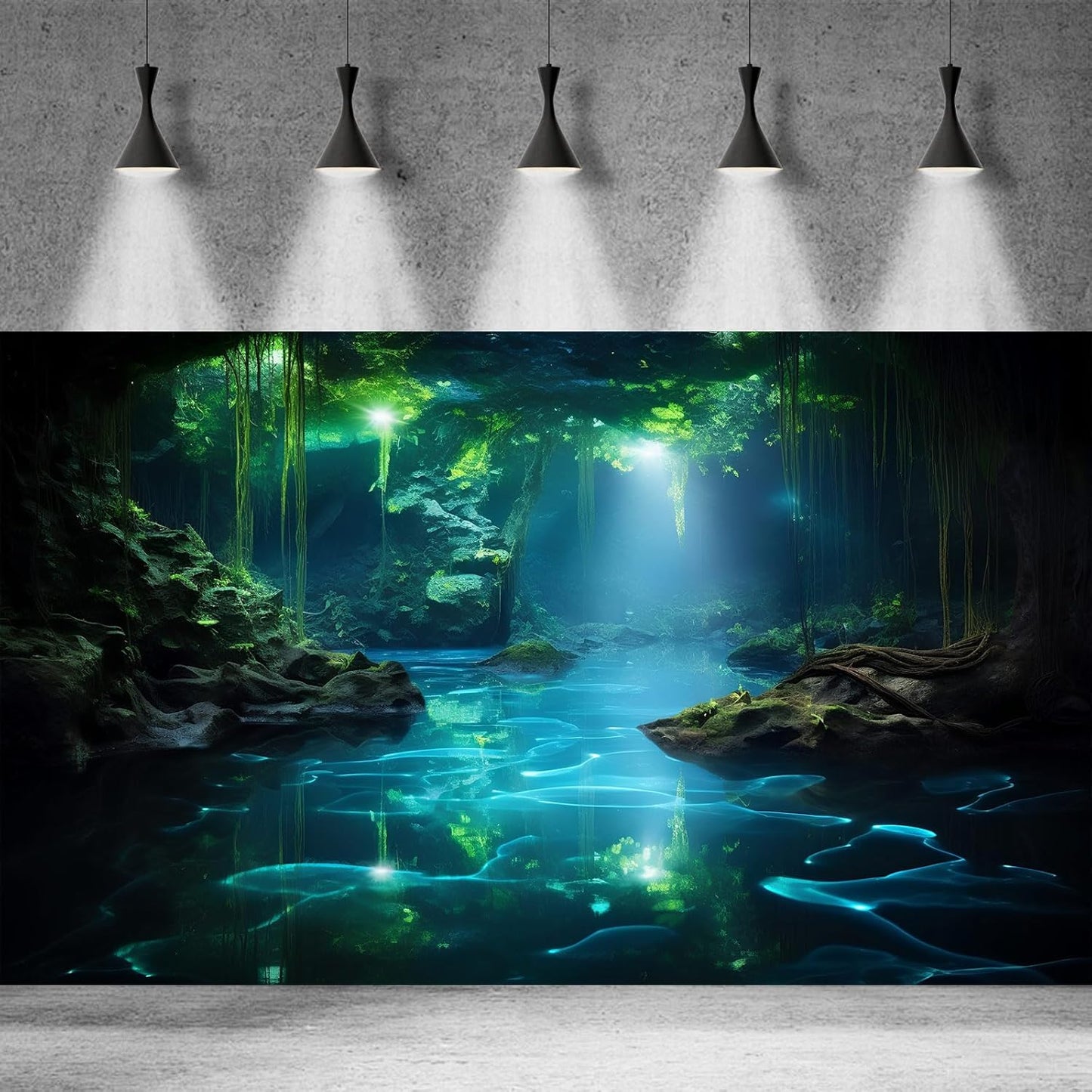 Cave Aquarium Background Underwater Cave with Light Beam Tranquil Stream Terrarium Background Mysterious Elegant Fantasy Tropical Plants Fish Tank Backdrop Wallpaper Poster Decorations Vinyl 36x20in