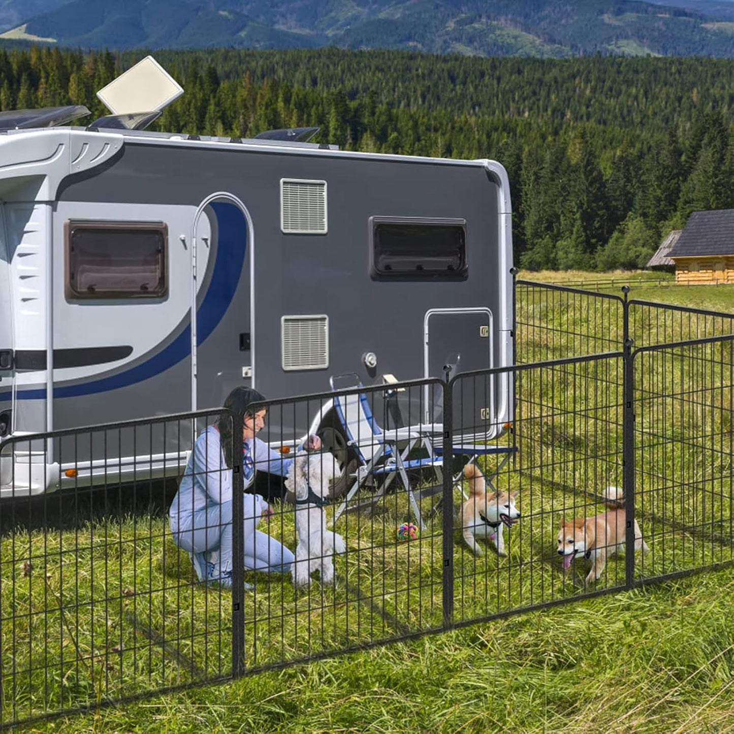 Dog Playpen 32 inch 16 Panels Indoor Outdoor Dog Pen for Medium/Small Dogs Heavy Duty Metal Dog Fence Outdoor for Yard, Puppy Playpen with Door Portable Pet Fence for RV Camping Yard