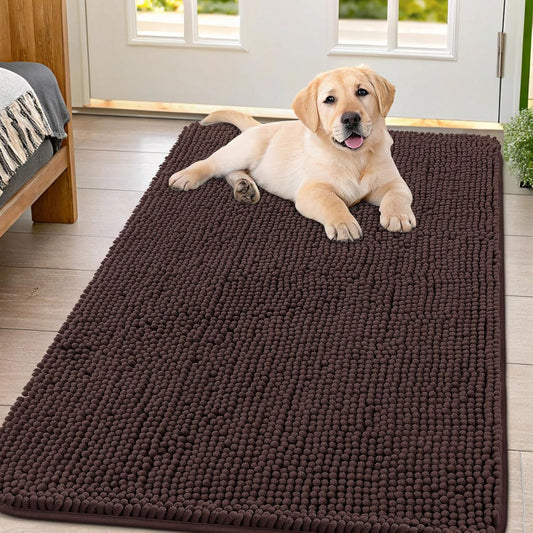 Smiry Dog Door Mat for Muddy Paws 47x32, Absorbs Moisture and Dirt Doormat, Non-Slip Washable Quick Dry Chenille Front Door Mat Indoor Entrance, Entryway Carpet for Inside Floor, Brown