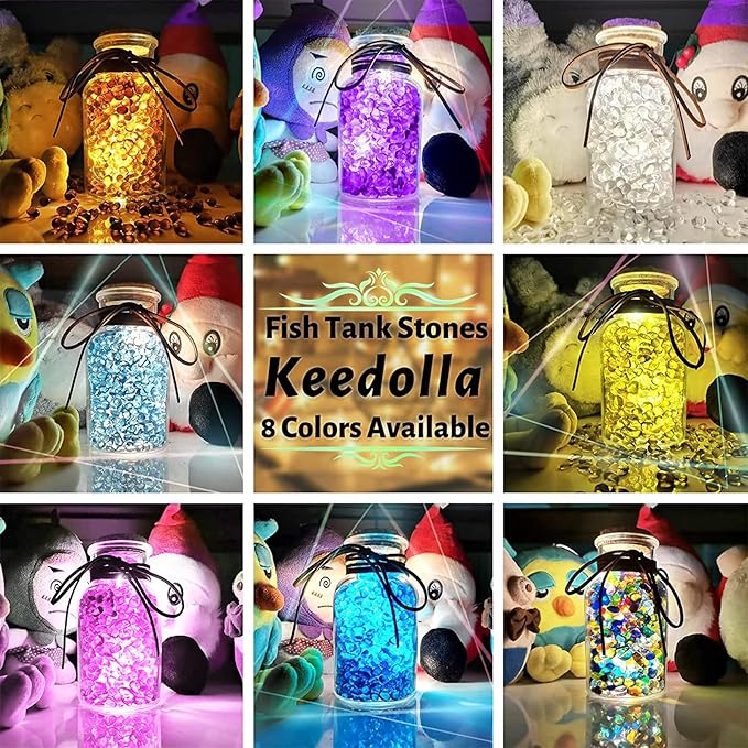 Keedolla 15 Oz Aquarium Fish Tank Pebbles Gravel for Betta Fish, Sea Glass Beads Fish Bowl Rocks Pebbles Glass Stone Polished for Aquarium, Vase Fillers, Christmas Decoration - Pink