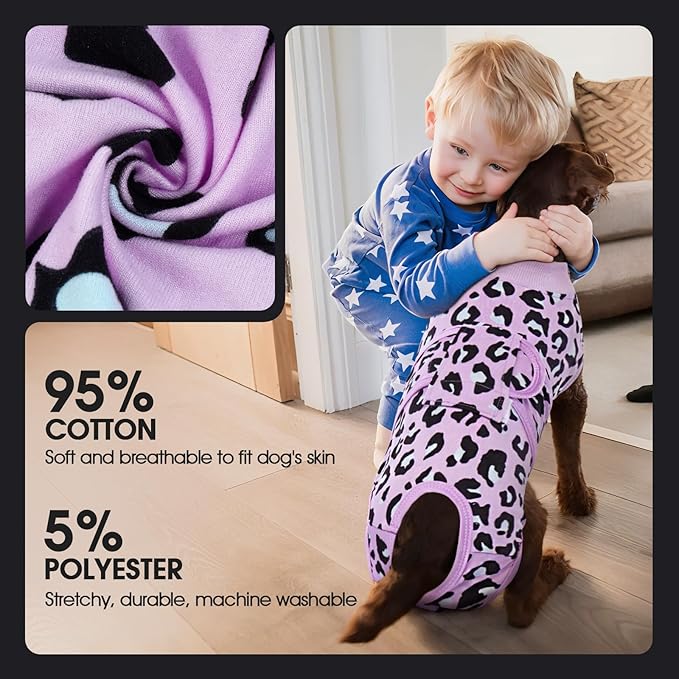 FUAMEY Recovery Suit for Dogs After Surgery,Soft Breathable Dog Bodysuit E-Collar & Cone Alternative Surgical Suit,Male Female Dog Neuter Spay Suits Anti Licking Wounds Onesie Purple Leopard XL