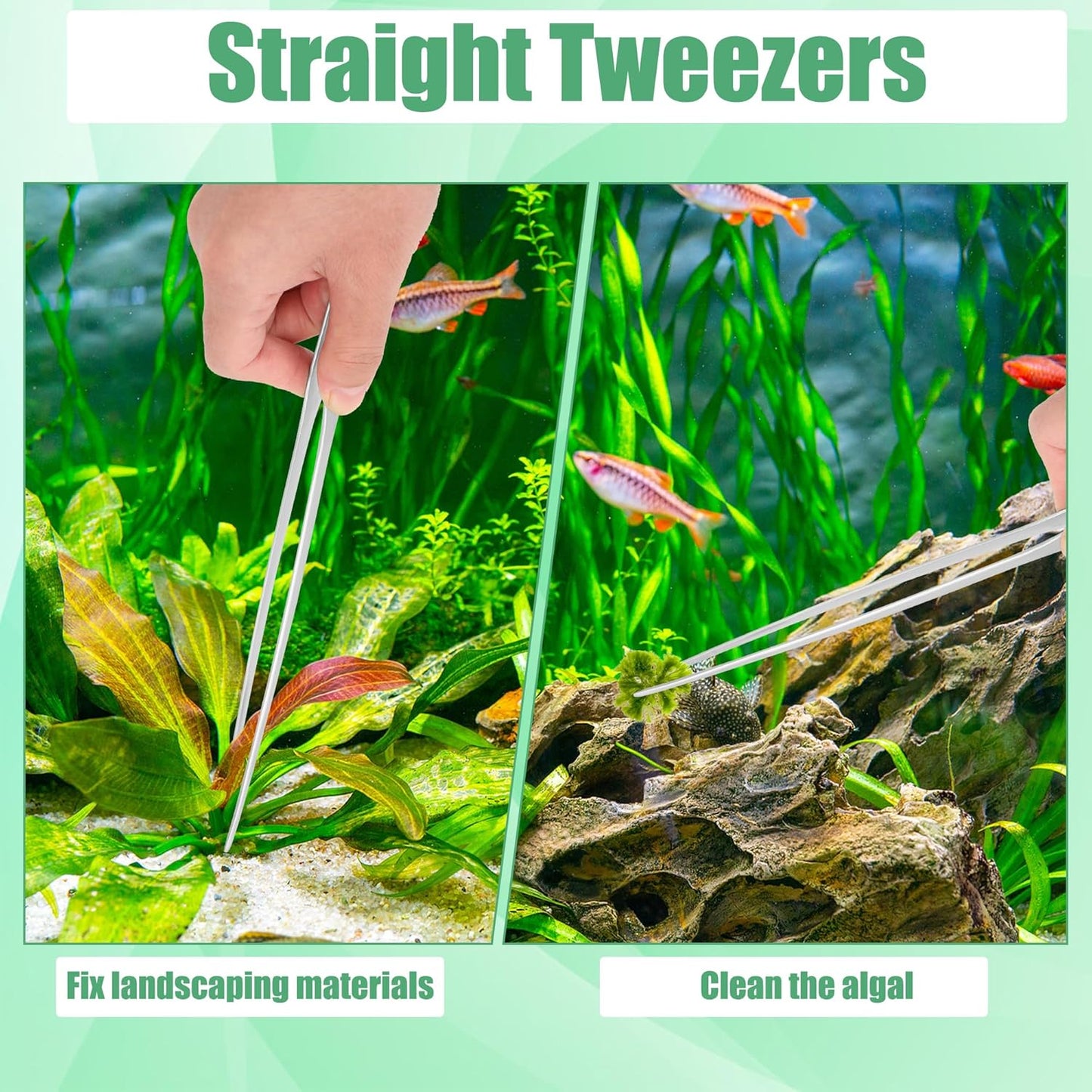 Aquarium Aquascape Tools Kit, 4 in 1 Anti-Rust Aquatic Plant Aquascaping Tool Stainless Steel Black Tweezers Scissors Spatula for Aquarium Tank Clean Fish Tank Aquascape Accessories Set