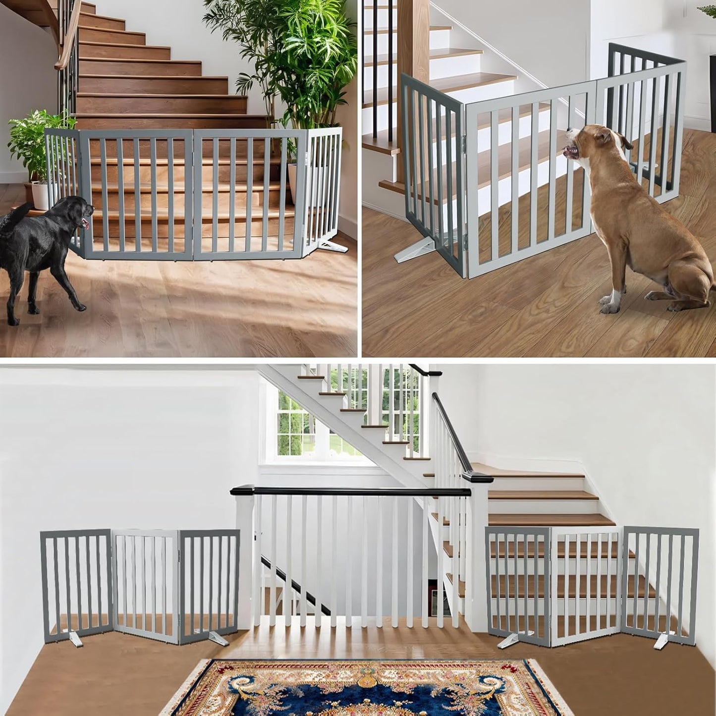 ZJSF Freestanding Indoor Dog Gate for House Foldable Wood Puppy Gate for Doorways Pet Gate for Stairs Extra Wide Pet Fence, Grey, 32" Height 6 Panels