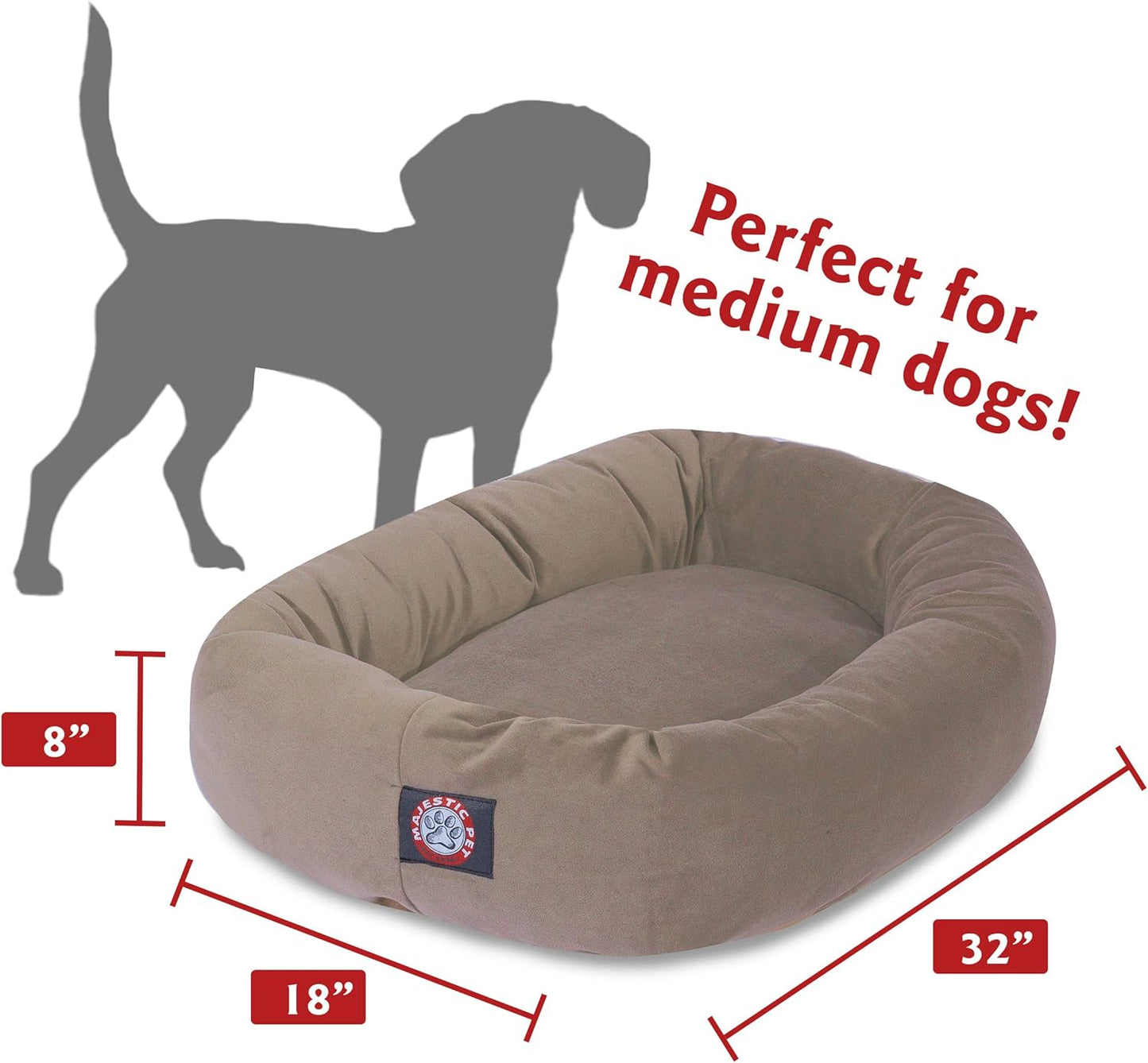 Majestic Pet 32 Inch Suede Calming Dog Bed Washable 32x23x7 (Inch) – Cozy Soft Round Donut Dog Bed with Spine Support for Dogs to Rest Their Head -Pet Bed Medium – Stone