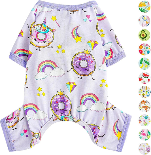 Dog Pajamas Pjs Summer Dog Clothes for Small Dogs Girl - Boy - Medium Size Dogs, Soft Stretchy Puppy Clothes Doggie Onesies Fall Cat Pet Jammies Outfit (Donut Purple, Small)