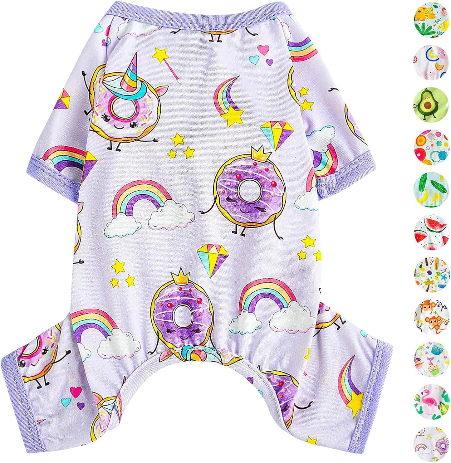 Dog Pajamas Pjs Summer Dog Clothes for Small Dogs Girl - Boy - Medium Size Dogs, Soft Stretchy Puppy Clothes Doggie Onesies Fall Pet Jammies Outfit (Donut Purple, Medium)