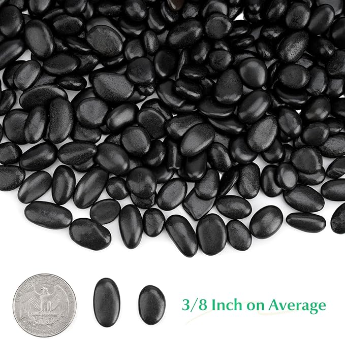 Mr. Fireglass 10 lbs Black Pebbles, 3/8" Natural Decorative Polished River Rocks Aquarium Gravel for Indoor Plants, Vases, Succulents and Outdoor Garden Landscaping