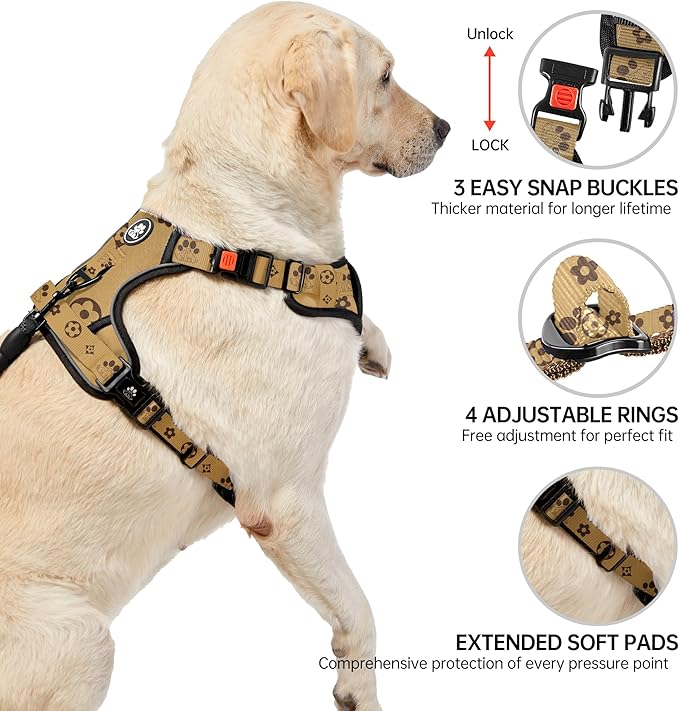 NESTROAD No Pull Dog Harness,Adjustable Oxford Dog Vest Harness with Leash,Reflective No-Choke Pet Harness with Easy Control Soft Handle for Medium Dogs(Medium,Light Brown)