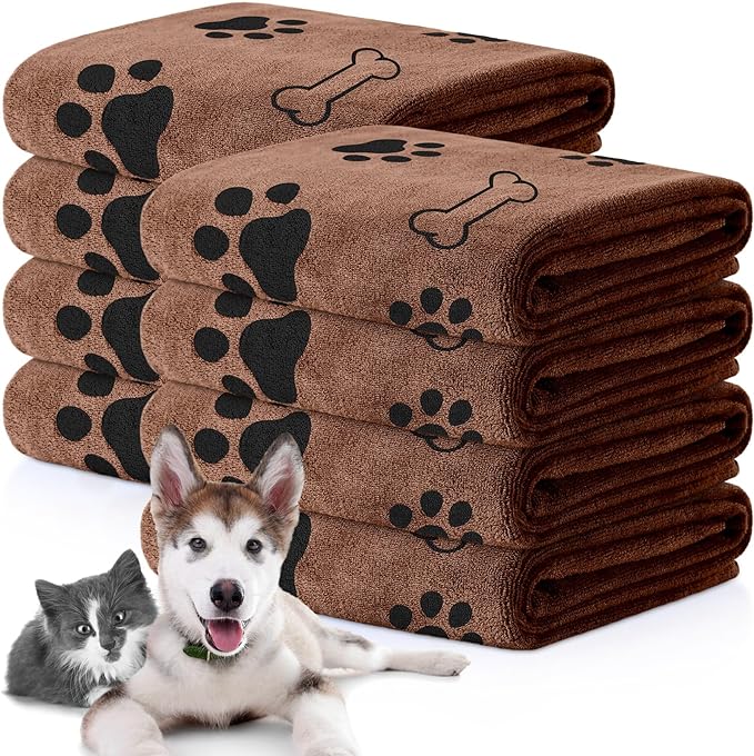 Chumia 8 Pcs Dog Towels for Drying Dogs Cats Pet Towels Bulk Puppy Microfiber Quick Drying Paw Bath Bathing Supplies Absorbent for Medium Pets(Coffee,40 x 24 Inch)