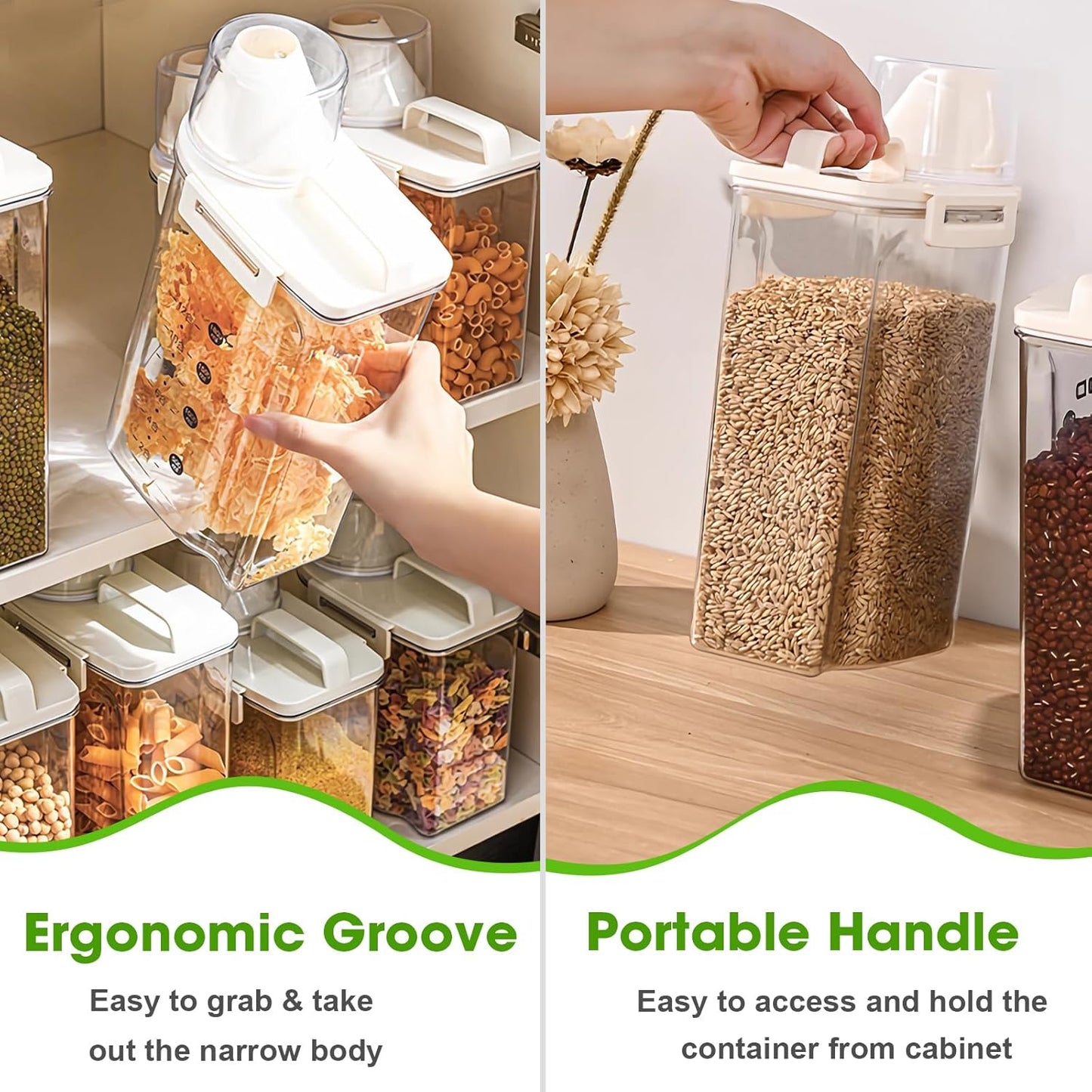 TBMax Rice Container Cereal Storage Container 2.64Qt, Upgraded Crystal-Clear PET Plastic Kitchen Pantry Food Storage Container with Cup & Off White Lid, Small Pet Dog Cat Food Container Dispenser