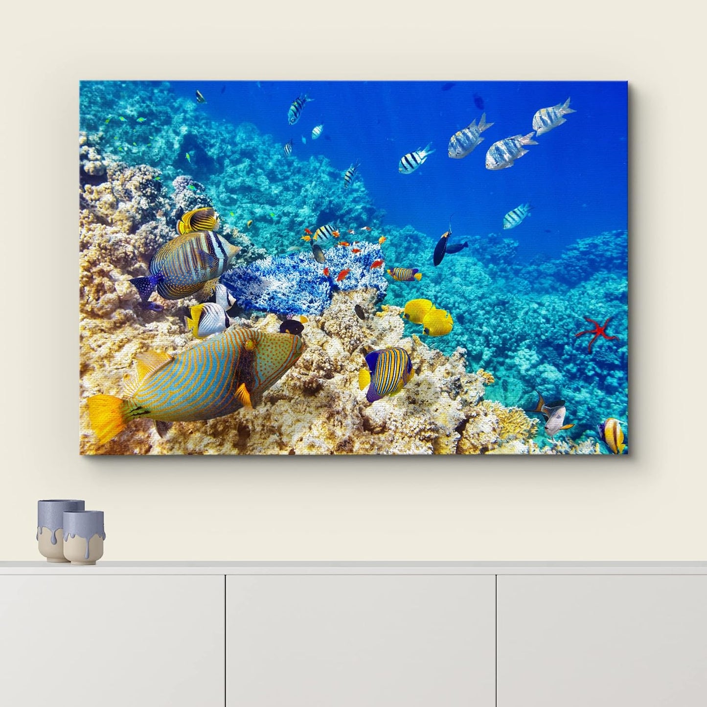 wall26 Canvas Print Wall Art Underwater Neon Blue Teal Ocean Water Fish Nature Animals Photography Realism Rustic Scenic Landscape Wilderness Earth for Living Room, Bedroom, Office - 16"x24"