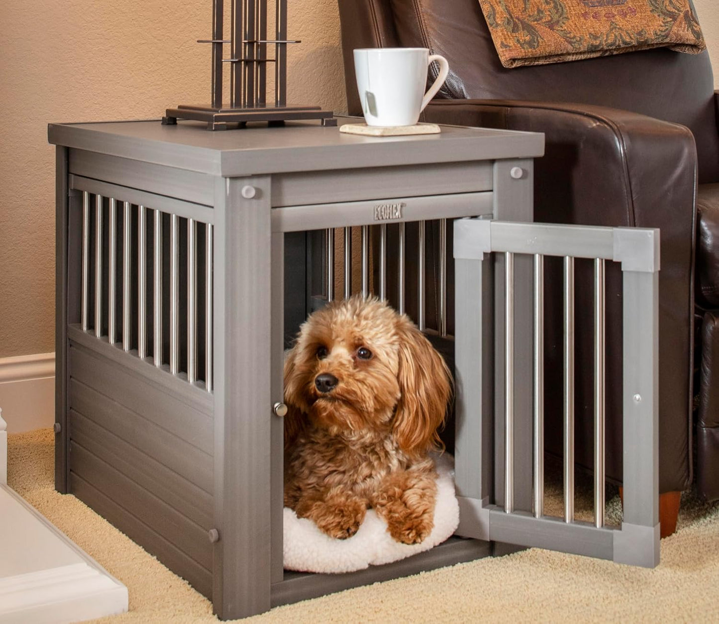 New Age Pet ecoFLEX Pet Crate/End Table, Small, Grey, Model:EHHC405S