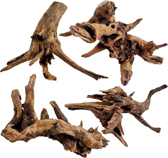 kathson Natural Aquarium Driftwood Decoration Branches Reptiles Terrarium Ornament Wood Fish Tank Habitat Decor Assorted Sizes Wood 4 PCS (6"-10")