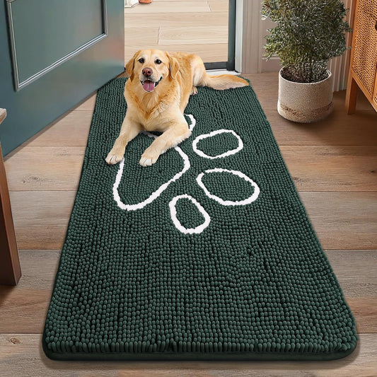 Smiry Dog Door Mat for Muddy Paws, Absorbent Dirt Trapper Non Slip Quick Dry Washable Chenille Mat for Mud Dogs, Entry Rug for Indoor and Outdoor (48x30 Inches, Green)