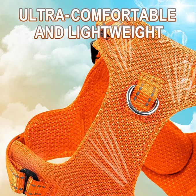 Dog Harness Step in Dog Vest Harness, Reflective Adjustable Puppy No Pull Harness Breathable Soft for Small and Medium Dogs Cats, Orange, XXS