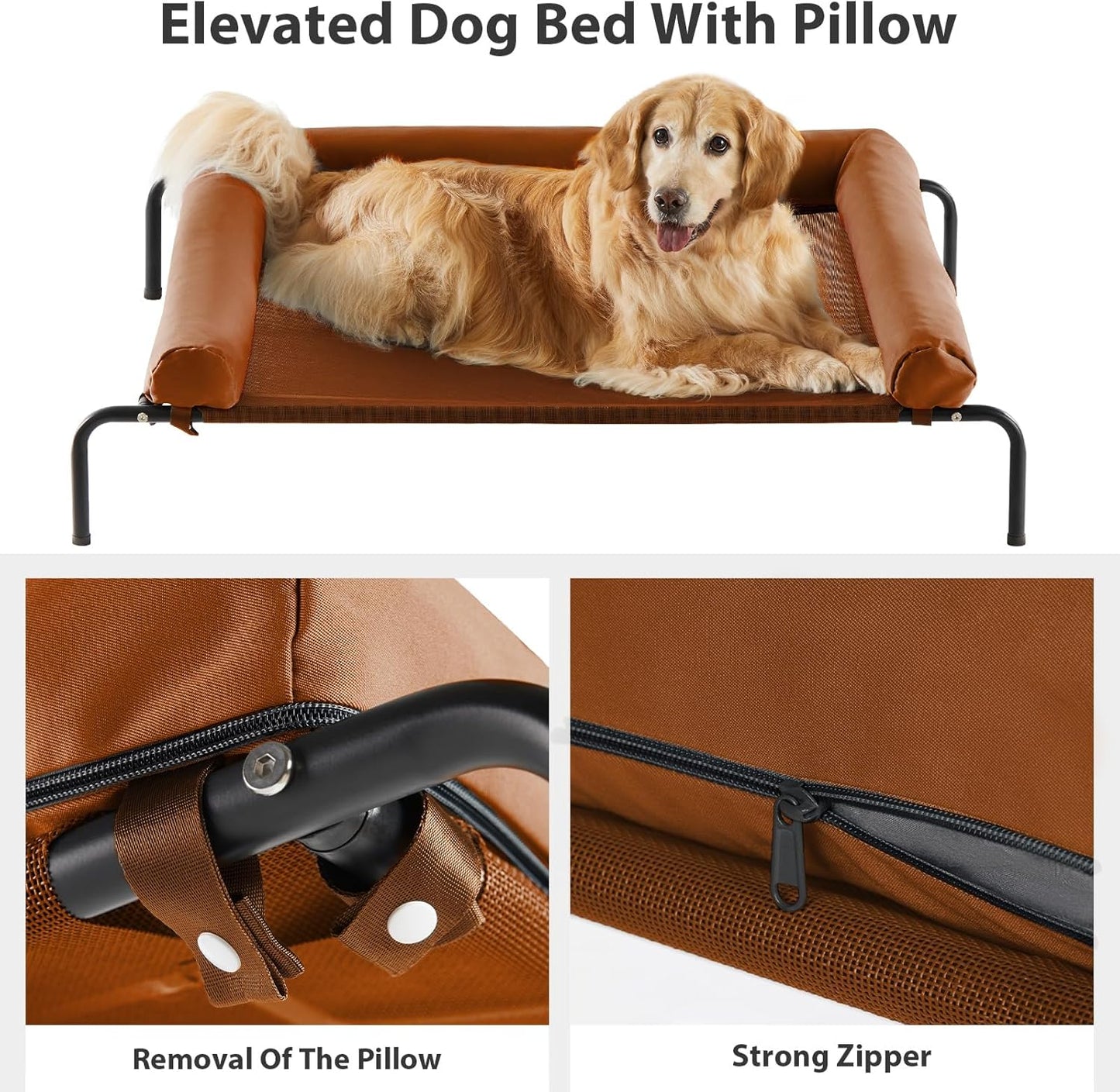 RRPETHOME Large Elevated Cooling Dog Bed, Raised Cot Beds for Large Dogs, Elevated Outdoor Dog Bed, Chew Proof Portable Cooling Pet Cot with Skid-Resistant Feet and Breathable Mesh