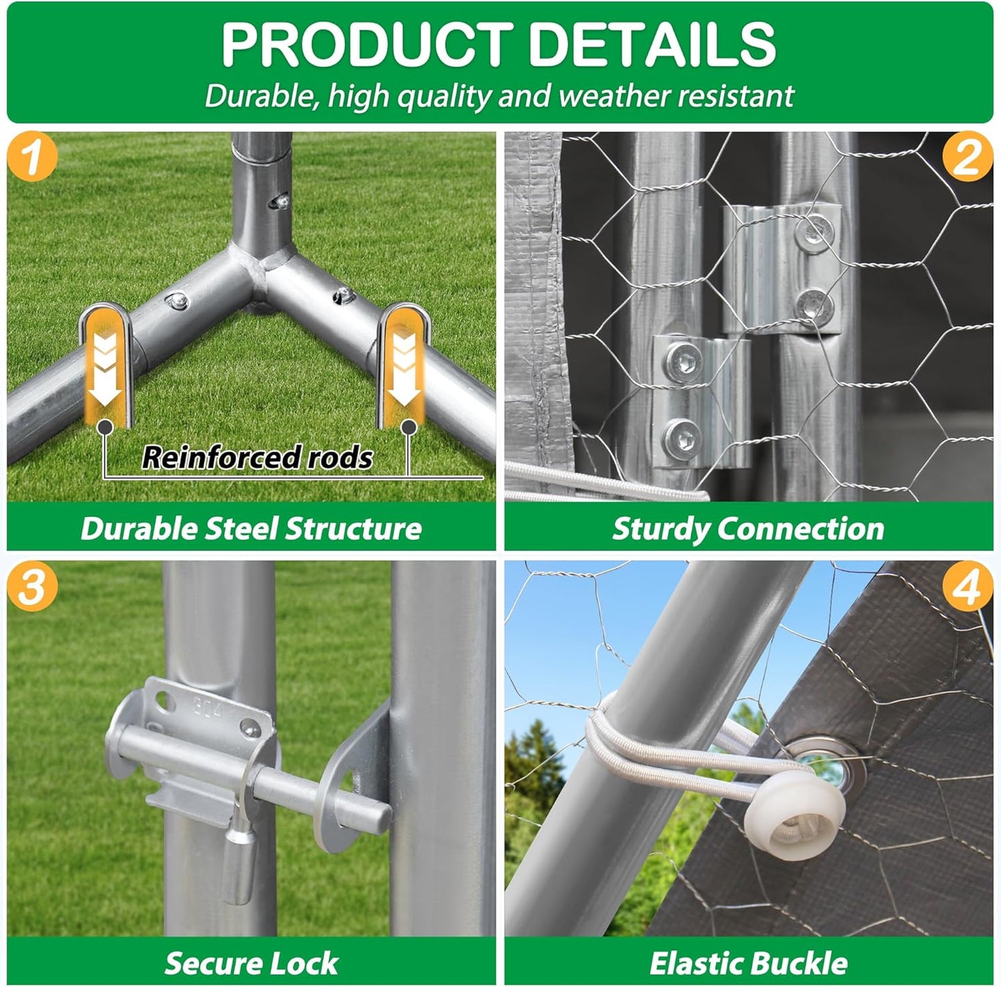 Large Metal Chicken Coop, Walk-in Chicken Run Pen with Waterproof Cover, Dome Roof Poultry Cage for Outdoor, Backyard, Farm (8.96'Wx12.99'Lx6.4'H)