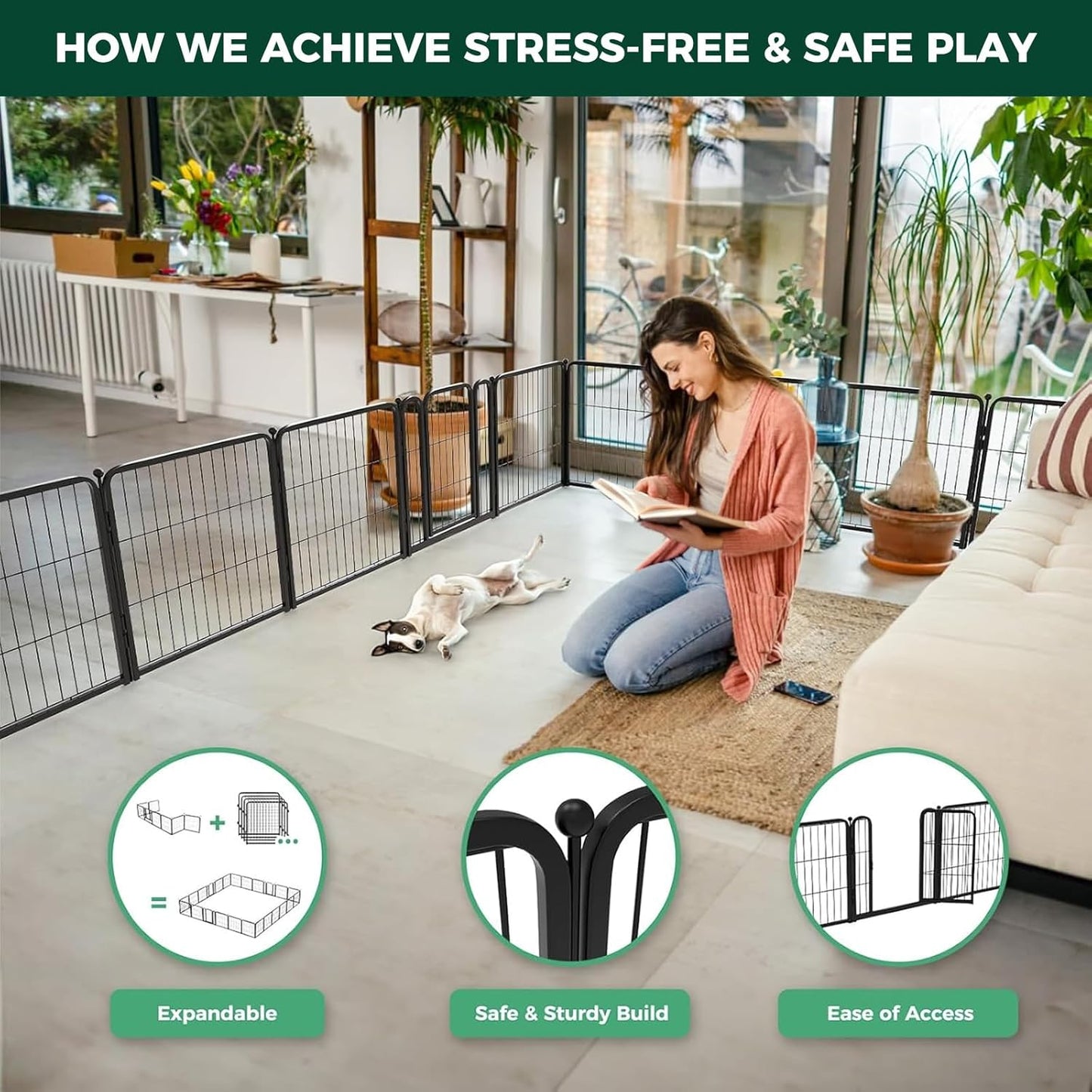 FXW Homeplus Unleashed Indoor Dog Playpen - Stress-Free and Safe Play, Heavy Duty 24 Inch 24 Wire Panels Dog Pen for Puppy and Small Dogs, Black│Patented