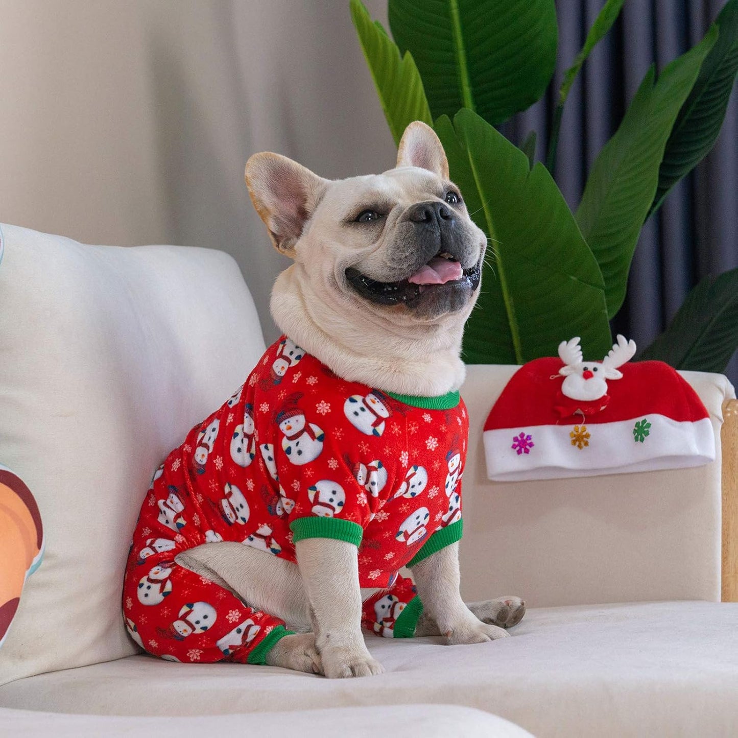CuteBone Dog Christmas Pajamas Puppy Onesies Small Dogs Soft Pjs Coat Cat Apparel Comfy Pet Clothes Outfit Doggie Bodysuit P136S