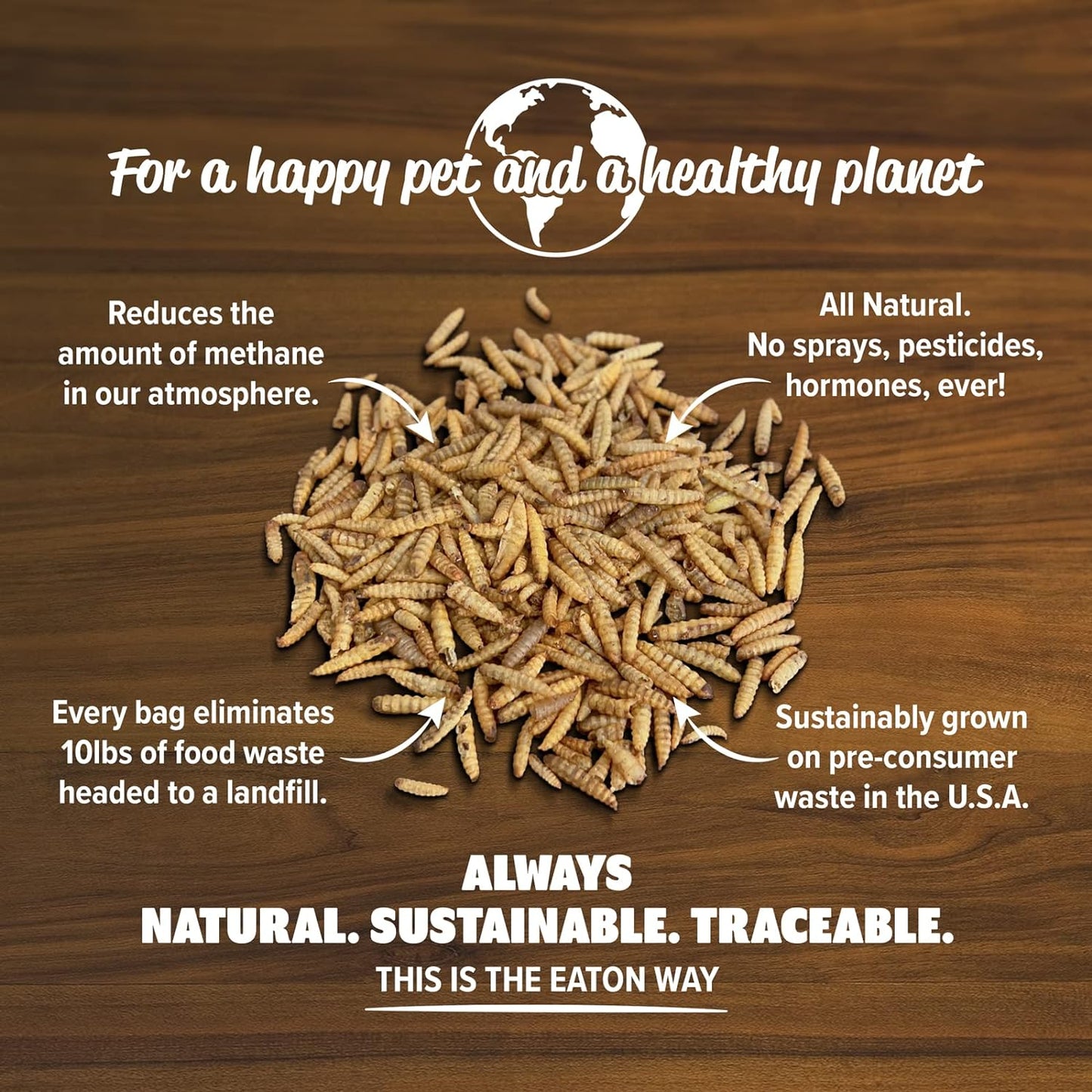 Eaton Pet and Pasture Premium Grubs, USA Grown Dried Black Soldier Fly Larvae, High Calcium Treat for Chickens, Ducks, Wild Birds (1 LB)