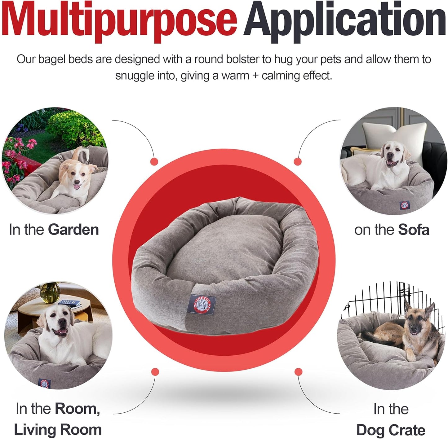 Majestic Pet 32 Inch Micro Velvet Calming Dog Bed Washable 32x23x7 (inch) – Cozy Soft Round Donut Dog Bed with Spine for Head Support - Pet Bed Medium - Vintage