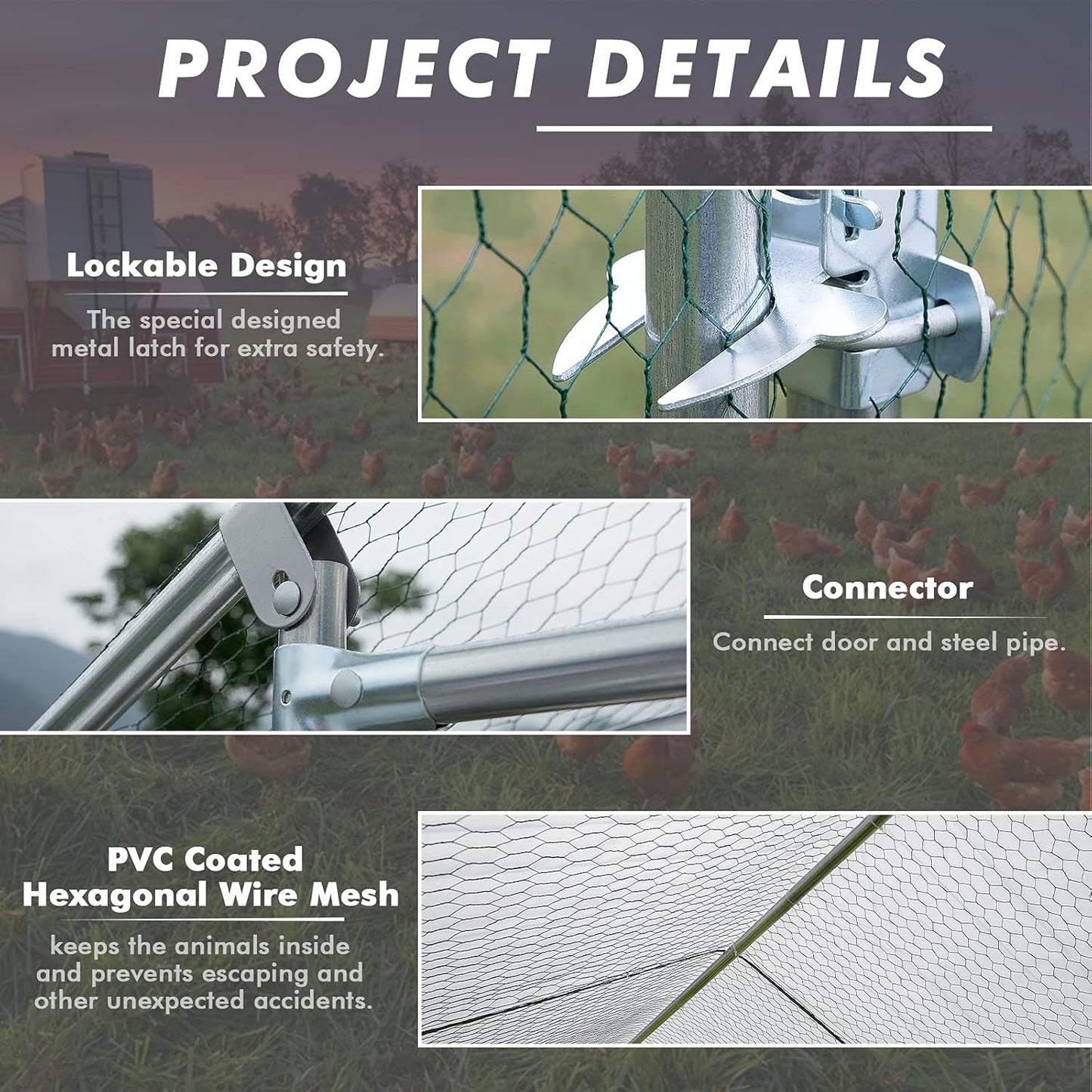 LEMBERI Metal Chicken Runs for Yard, Spire-roof Large Walk in Chicken coop cage for Outside,Galvanized Rabbits Duck Run and coops,Chicken Pen with Waterproof Cover for Outdoor,Backyard and Farm