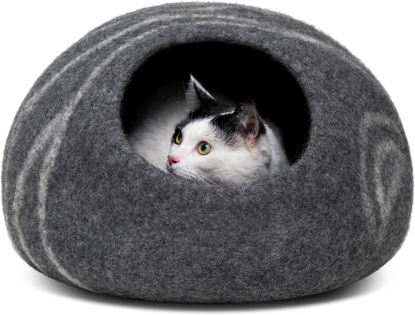 MEOWFIA Cat Cave – Premium Felt Cat Bed for Indoor Cats, Handmade 100% Merino Wool (Medium, Dark Grey)