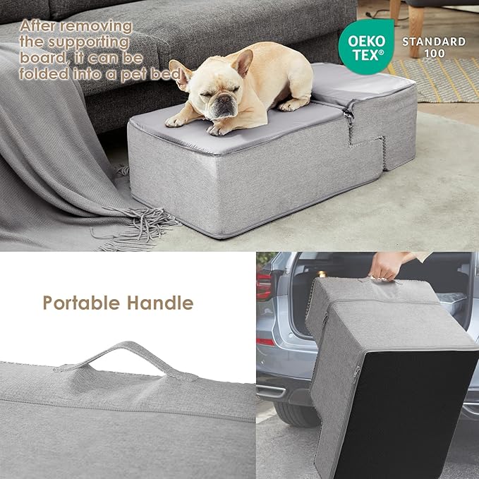 EHEYCIGA Dog Stairs for Bed 18" H, 4-Step Dog Steps for High Bed, Pet Steps for Small Dogs and Cats, Non-Slip Balanced Pet Ramp Indoor, Light Grey