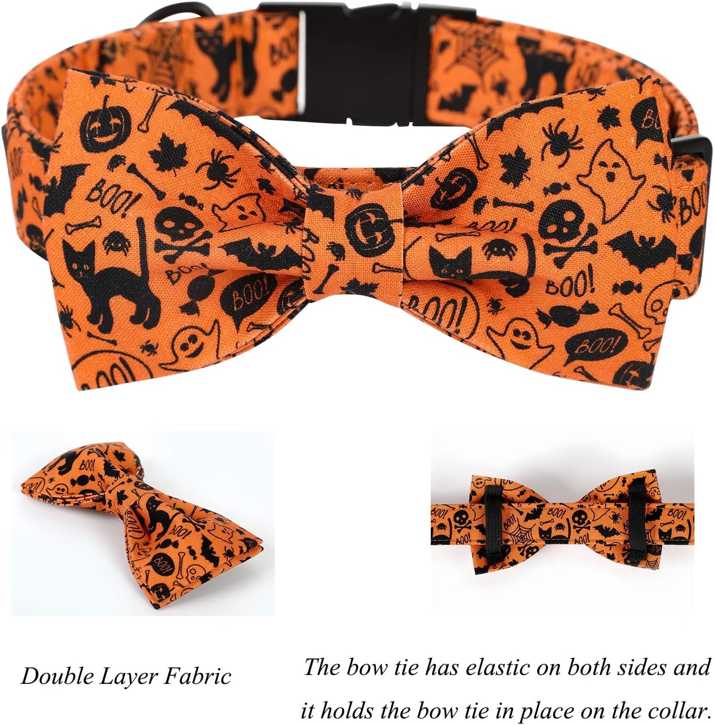 Lionet Paws Halloween Dog Collar with Bowtie - Cute Cotton Adjustable Fall Bowtie Dog Collar with Metal Buckle for Small Medium Large Dog Girl Boy Gift, S, Neck 10-16in