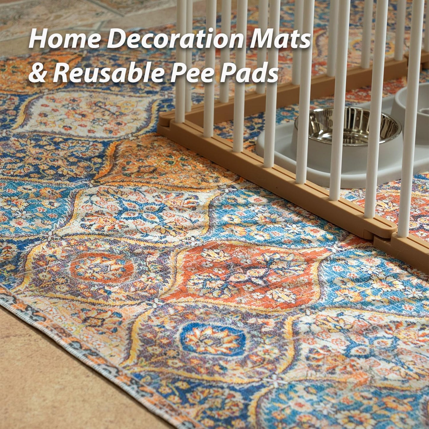 nunubaby 4PACK Washable Pee Pads for Dogs, Stylish, Non-Slip and Leak-Proof Pee Pads. Reusable Potty Pads for Dogs for Crates and Floors.(Cream/Multi, 24" x48")