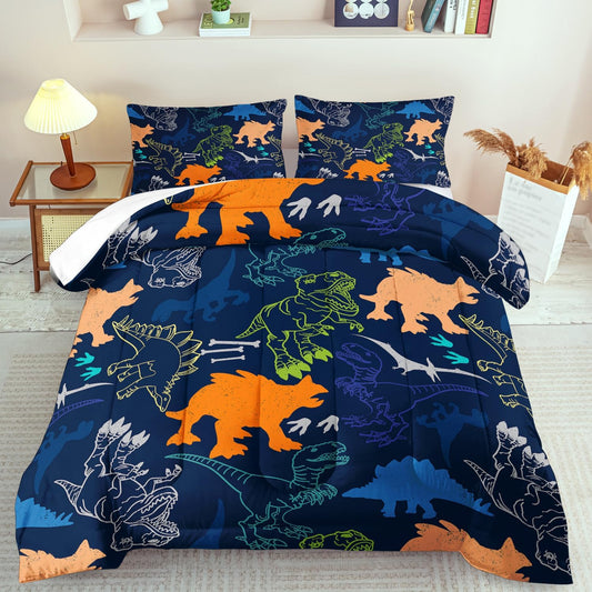 Blue Dinosaur Comforter Set Twin Boys,Cute Dinosaur Bedding Set Twin for Kids,Kawaii Dragon Comforter Blue Bedroom Decor,Cute Animal Bedding Kawaii Animal Quilt Boys