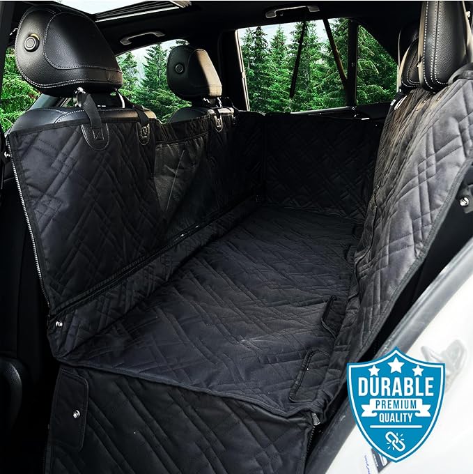 Bulldogology Dog Car Seat Cover with Mesh & Zippers Waterproof Heavy Duty Dog Hammock Backseat Protector from Dog Hair, Muddy Paws, Scratches - Pet Car Seat Cover for Cars Trucks SUVs (Large, Black)