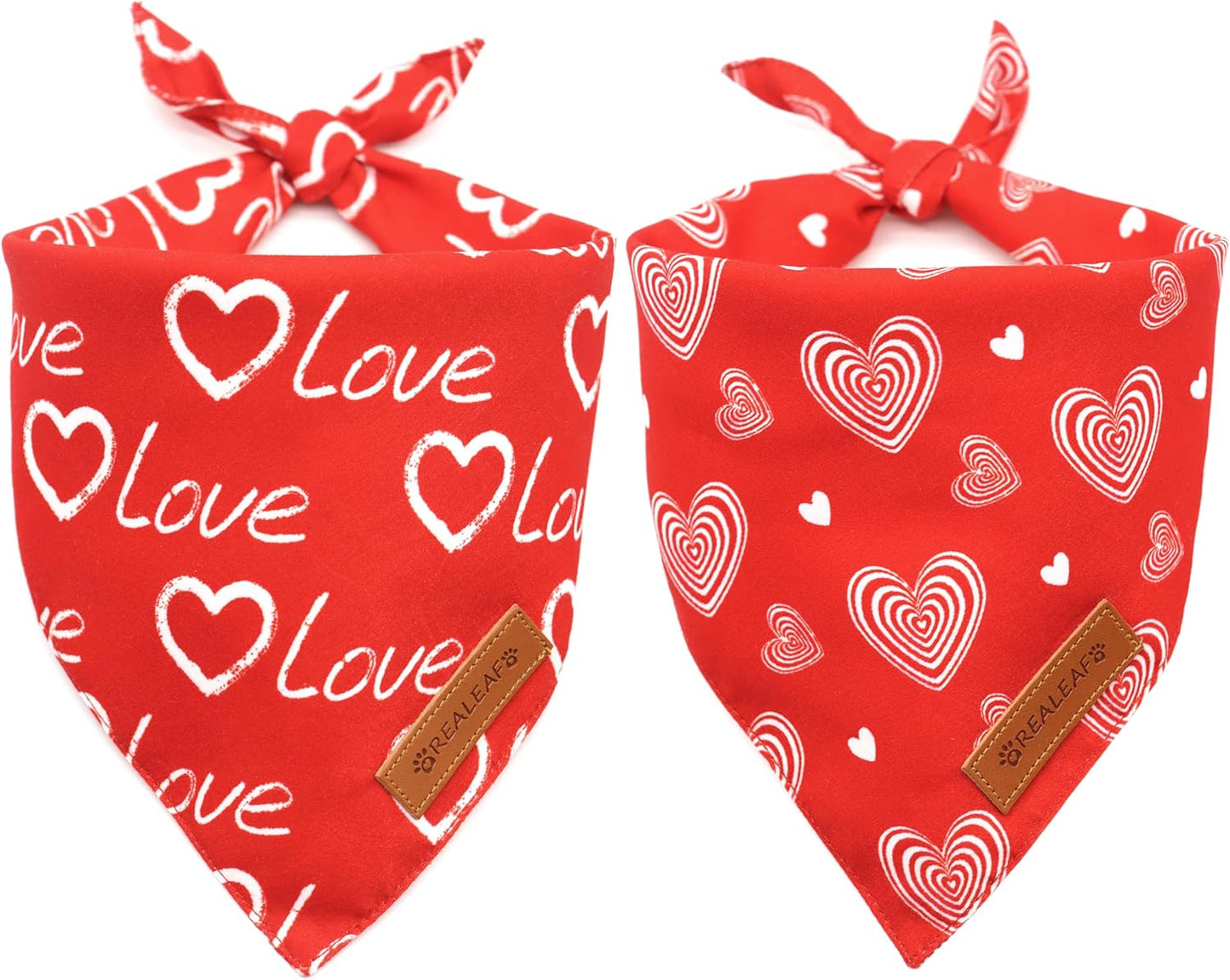 Realeaf Valentines Day Dog Bandanas 2 Pack, Reversible Love Pet Scarf for Boy and Girl, Premium Durable Fabric, Heart Bandana for Large and Extra Large Dogs (X-Large)