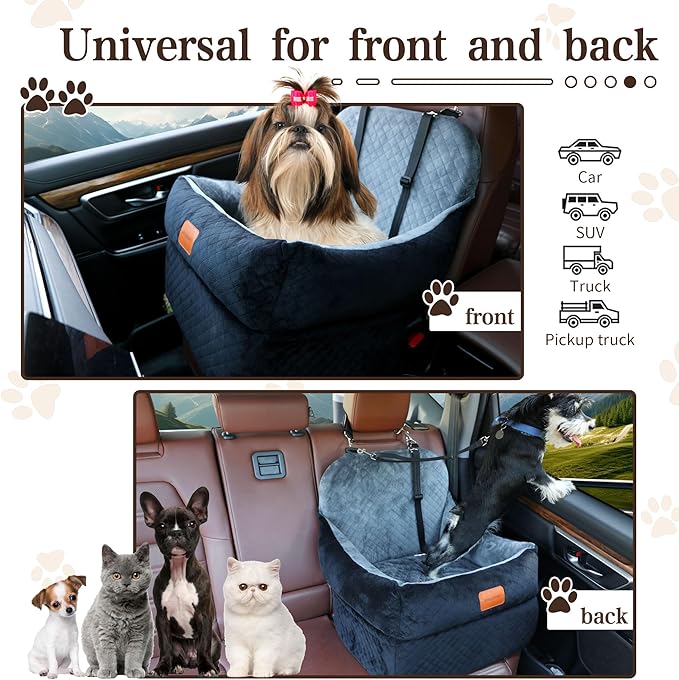 Dog Booster Car Seat for Small/Medium Dogs up to 30 lbs,Interior 7 Inches Elevated Pet Booster Seat,Ultra Soft Fabric and Memory Foam Car Dog Bed,Safety,Comfy,Fully Detachable Washable(H-Black/Brown)