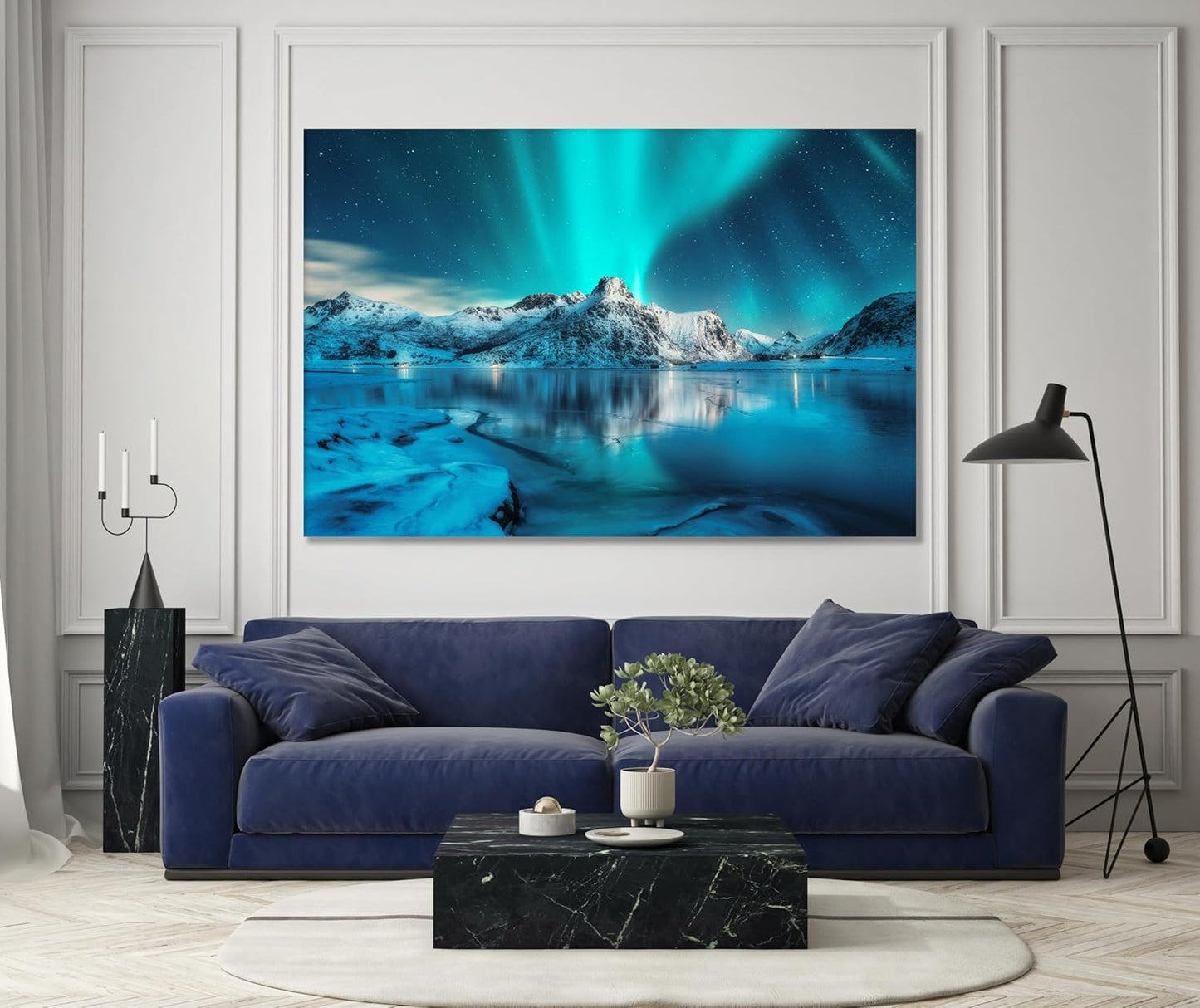 Nature Wall Art Prints - Ocean Forest Mountain Lake Canvas Landscapes - Small to Extra Large Living Room Bedroom Kitchen Bathroom Décor (Northern Lights Over Lake, 28L" x 41W")