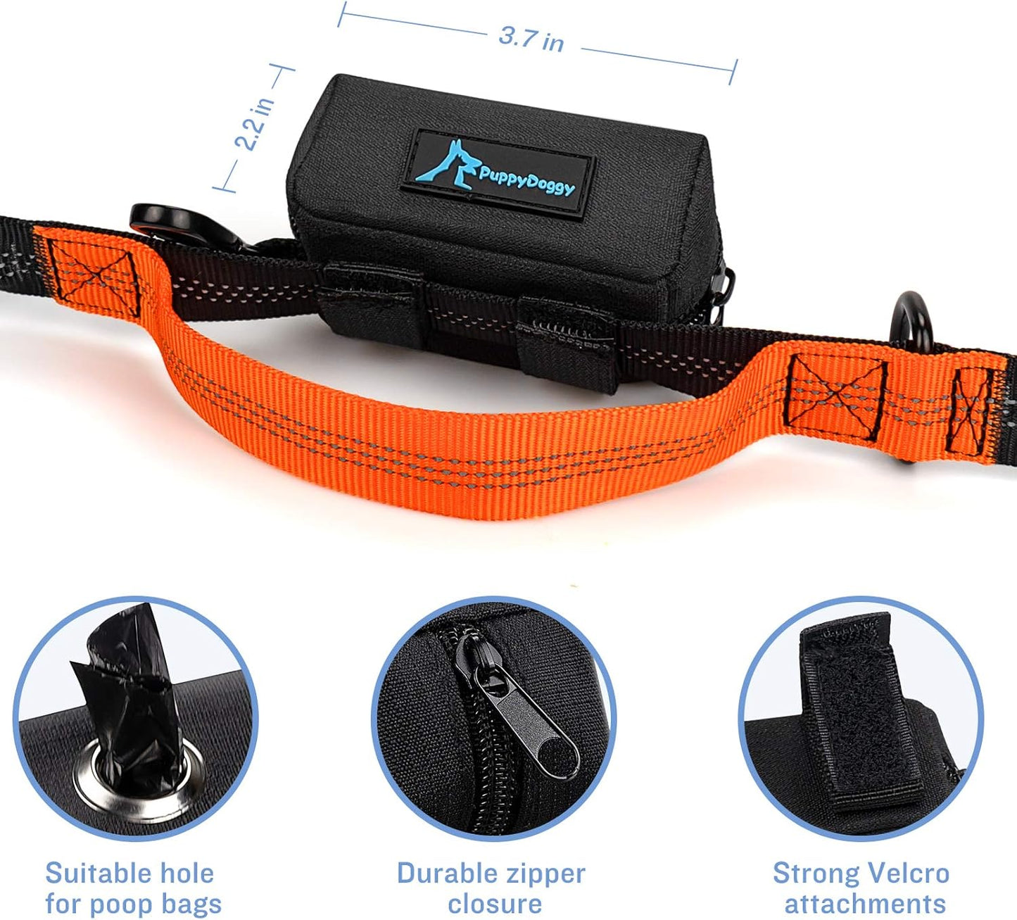 PuppyDoggy Dog Poop Bag Holder for Leash Black Waste Bag Dispenser with 1 Roll of Poop Bags for Leash Accessory Bicycle