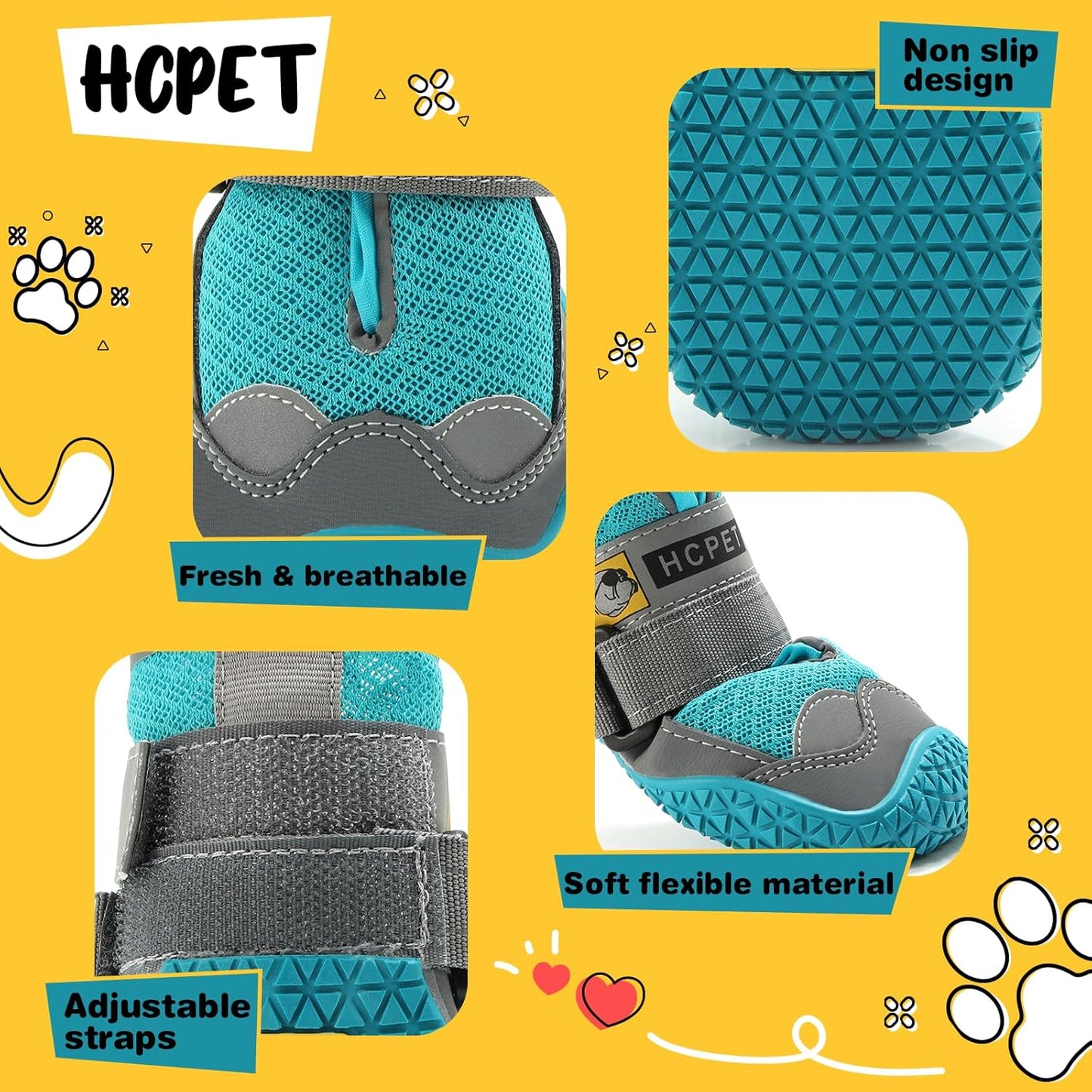 Hcpet Dog Shoes for Large Dogs, Breathable Dog Booties for Small Medium Dogs, Anti-Slip Dog Boots & Paw Protectors for Hot Pavement Winter Snow Hiking with Reflective Straps Blue Size 3