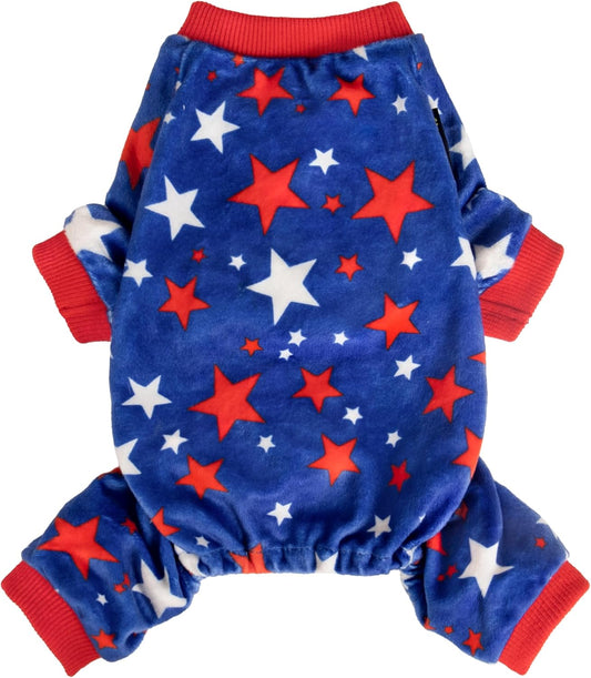 Fitwarm 4th of July Dog Pajamas, Patriotic Stars Dog Clothes for Small Dogs Boy Girl, Dog Onesie with Feet, Pet Outfit, Red, Blue, White, XL
