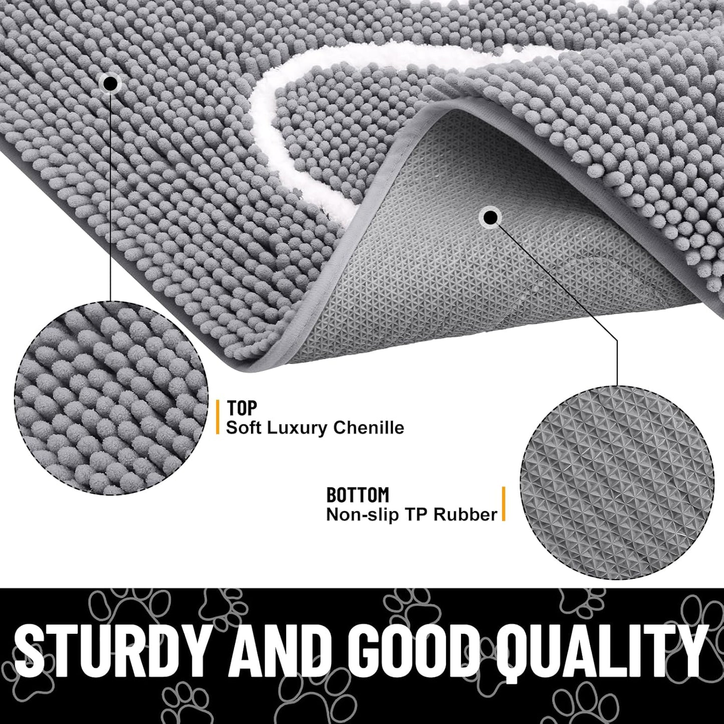 Smiry Dog Door Mat for Muddy Paws, Absorbent Dirt Trapper Non Slip Quick Dry Washable Chenille Mat for Mud Dogs, Entry Rug for Indoor and Outdoor (30x20 Inches, Grey and White)