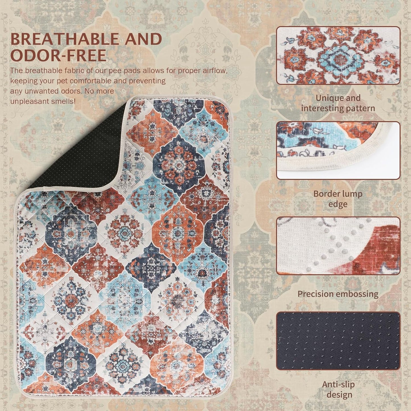 IEUUMLER Washable Pee Pads for Dogs, 2 Pack Reusable Non-Slip Grip, Super Absorbent Waterproof Puppy Pads for Potty Training, Playpen, Crate, Whelping Box EU011 (Orange, 36" x 48")