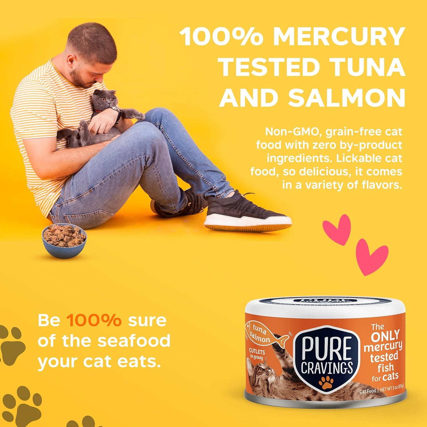 Wet Cat Food Canned Tuna and Salmon Cutlets in Gravy, 100% Mercury-Tested, Moist Can Fish for Cats, Grain-Free, Protein, Non-GMO, Pack of 12
