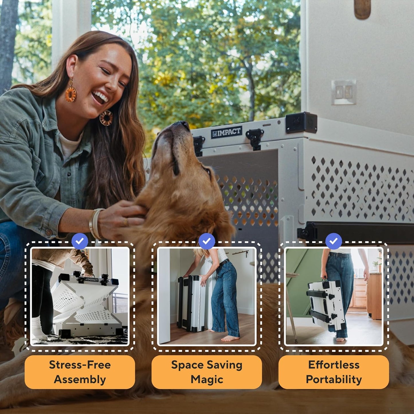 Impact Collapsible Dog Crate - Foldable Hard Crate for XXL Dogs - Heavy Duty Travel Kennel with Powder-Coated Aluminum - Quick Setup for Indoor & Outdoor (Black, 48" (48" L x 27" W x 33" H))