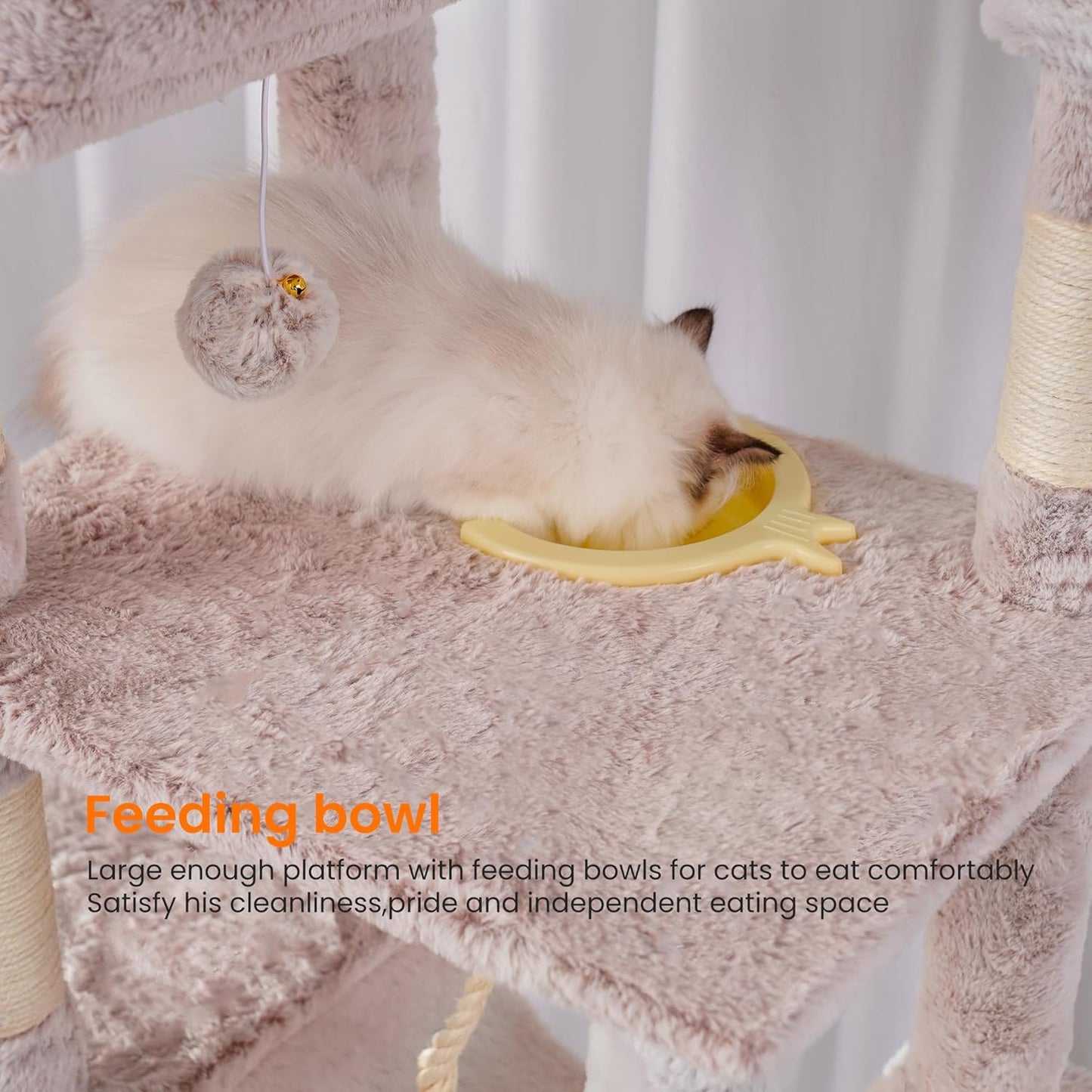 Heybly Tall Cat Tree, 78-inch Multi-Level Cat Tower for Indoor Cats, 2 Widened Plush Perches Cat Condo with Scratching Board and Big Caves, Muchroom HCT033MU