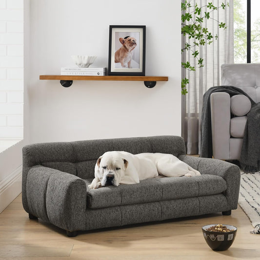 Dog Couch Bed, Mini Sofa for Dogs with Backrest and Armrest, Durable Pet Sofa with Soft Foam Cushion, Elevated Dog Couch Bed with Legs for Medium and Large Dogs, Stone Grey