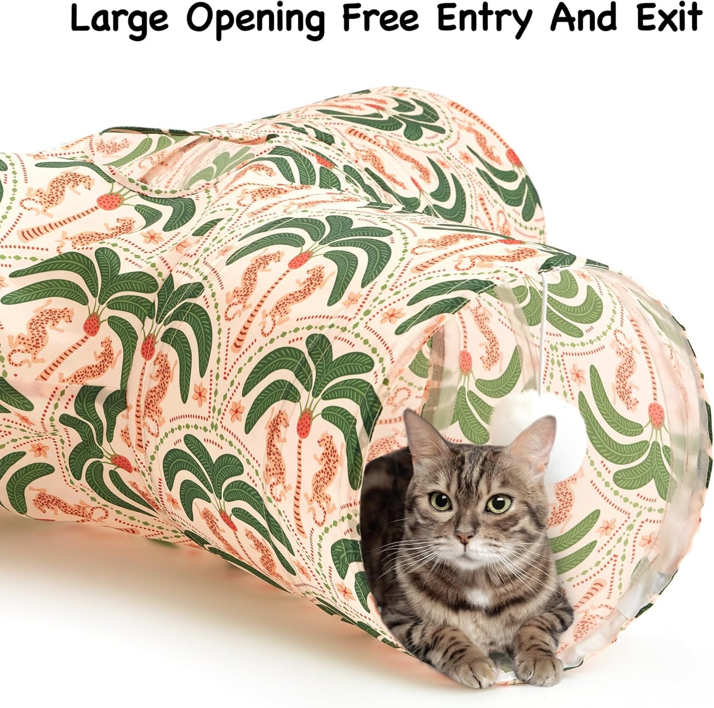 Tempcore Pet Cat Tunnel Tube Cat Toys 3 Way Collapsible, Cat Tunnels for Indoor Cats，Kitty Tunnel Bored Pet Toys Peek Hole Toy Ball Puppy, Kitty, Kitten, Rabbit Khaki Coconut Tree