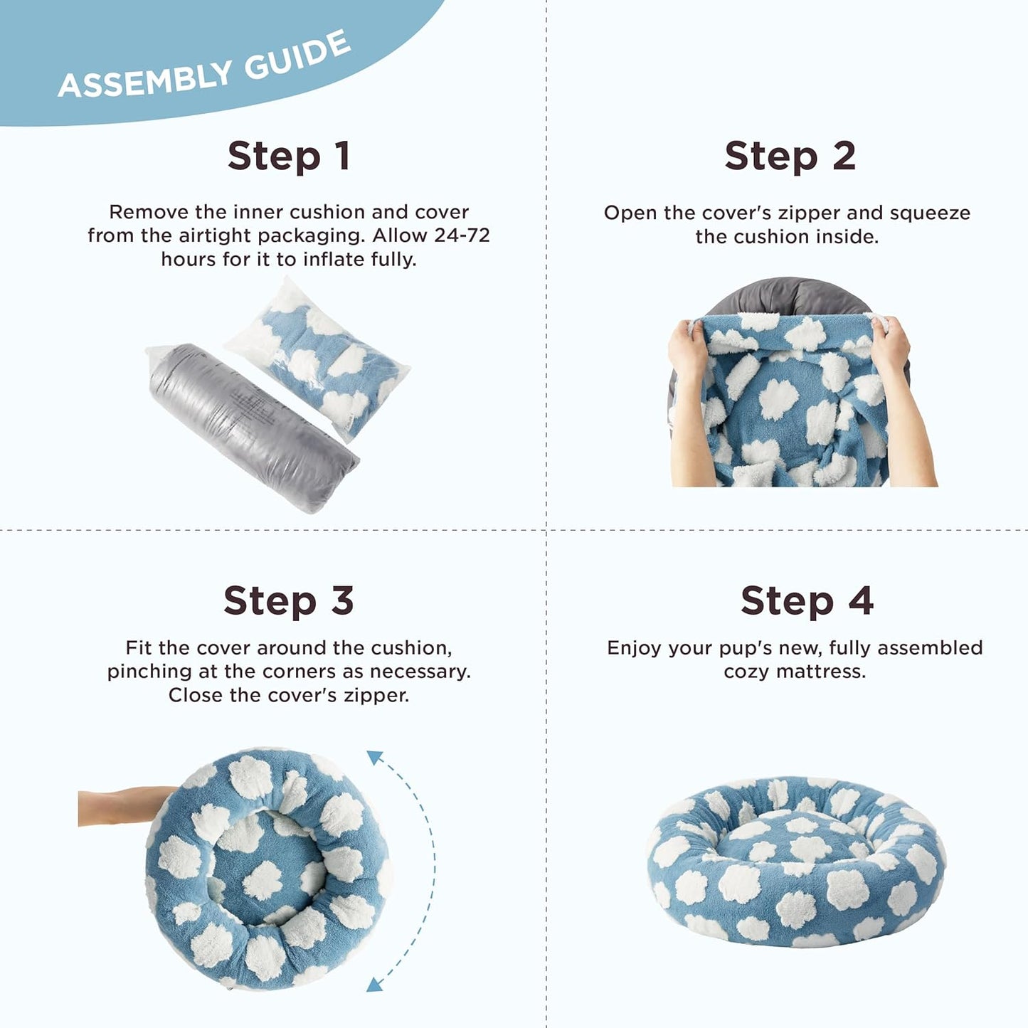 LE SURE Donut Small Dog Bed - Round Cat Beds for Indoor Cats Calming Pet Beds, Cute Modern Beds with Jacquard Shaggy Plush & Anti Slip Bottom, 27 Inch, Blue