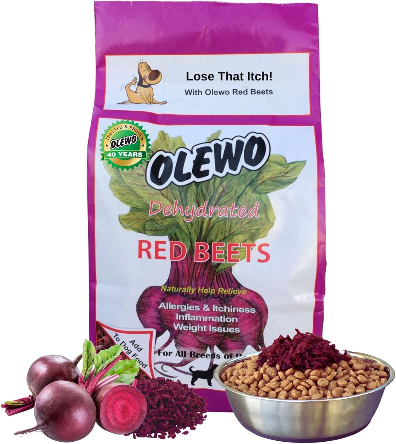 Olewo Original Red Beets for Dogs – Natural Anti Itch for Dogs, Dog Food Topper, Immune, Cleansing, Skin & Coat Support, Dehydrated Whole Food Dog Multivitamin, Fiber for Dogs, 2.2 lbs