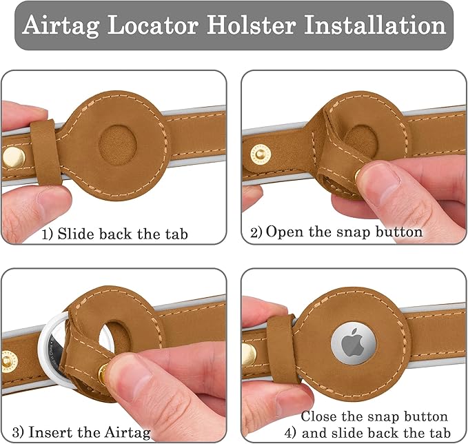 OOPSDOGGY Reflective Geniune Leather Airtag Dog Collar Soft Padded Collars for Small Medium Large Breed Dogs Puppy, 4 Sizes, 7 Colors (Camel, Small, 9"-12")