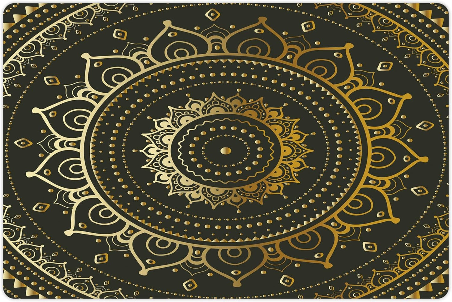 Lunarable Mandala Pet Mat for Food and Water, Tribal Harmonyic Art Illustration Print, Non-Slip Rubber Mat for Dogs and Cats, 18" X 12", Yellow Beige