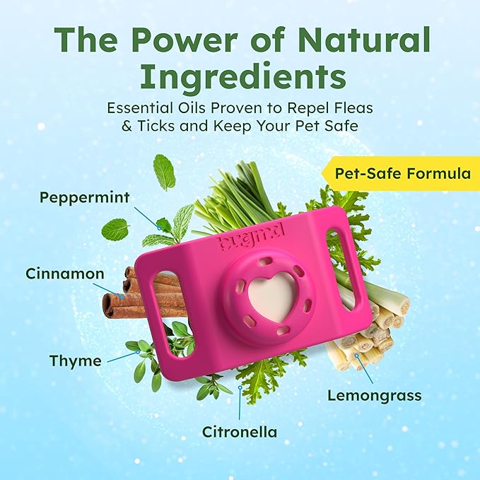 BugMD Paw Guardian Flea & Tick Pendant (3-Pack) with AirTag Holder – Plant-Based Flea & Tick Prevention for Dogs & Cats – Pet Collar Tag & GPS Tracker Holder for Cats & Dogs – Pink